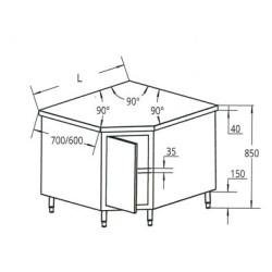 Tavolo Angolo D. cm 100/100/70