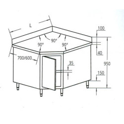 Tavolo Angolo D. cm 100/100x70A