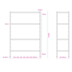 Scaffale L. cm 140 x 40/180 h.