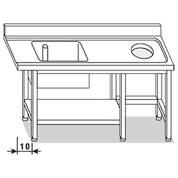 Tavolo prelavaggio L. cm 140 + foro